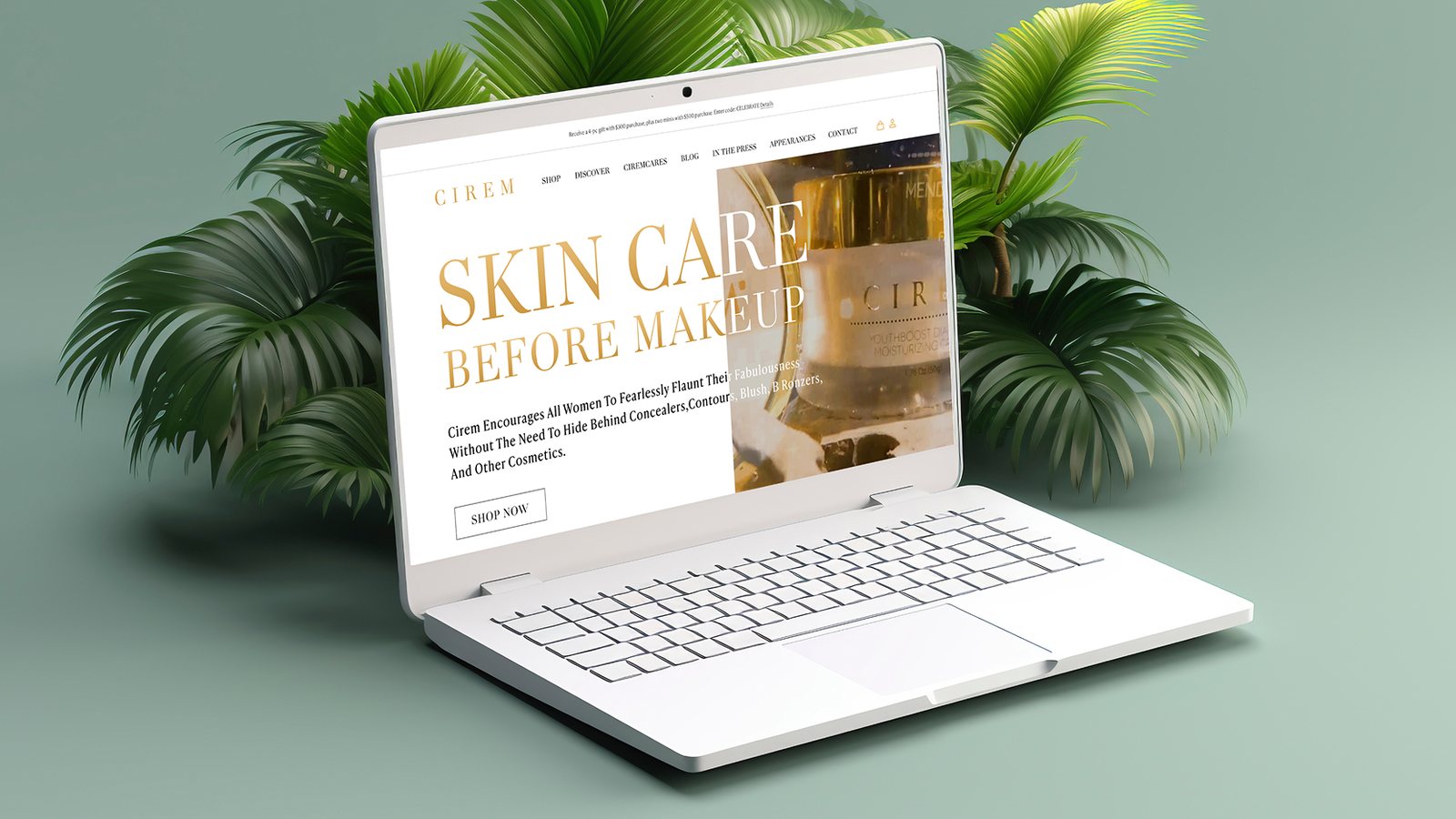Cirem luxury skincare ecommerce website design mockup displayed on a laptop
